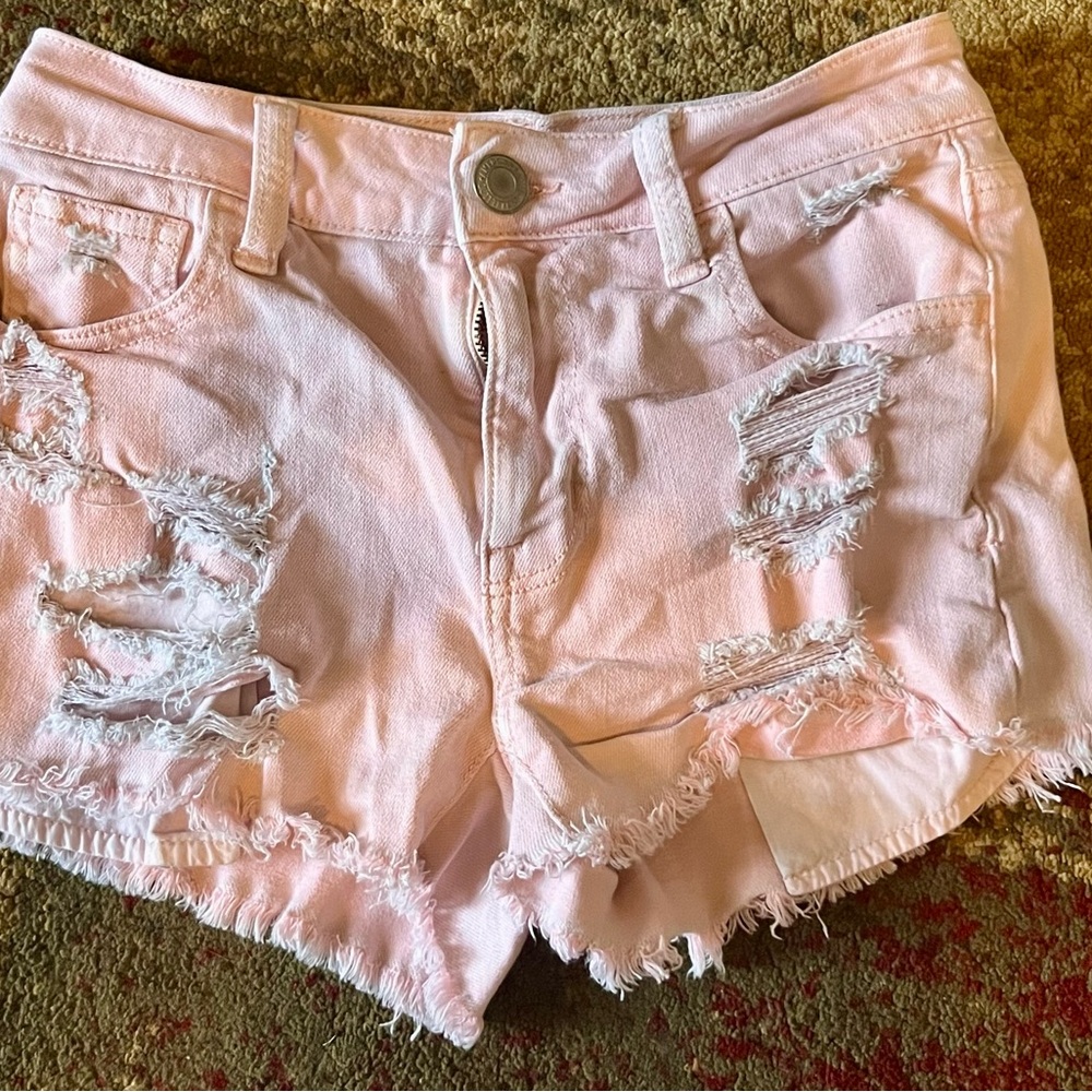 American Eagle Outfitters Light Pink Distressed Jean Shorts